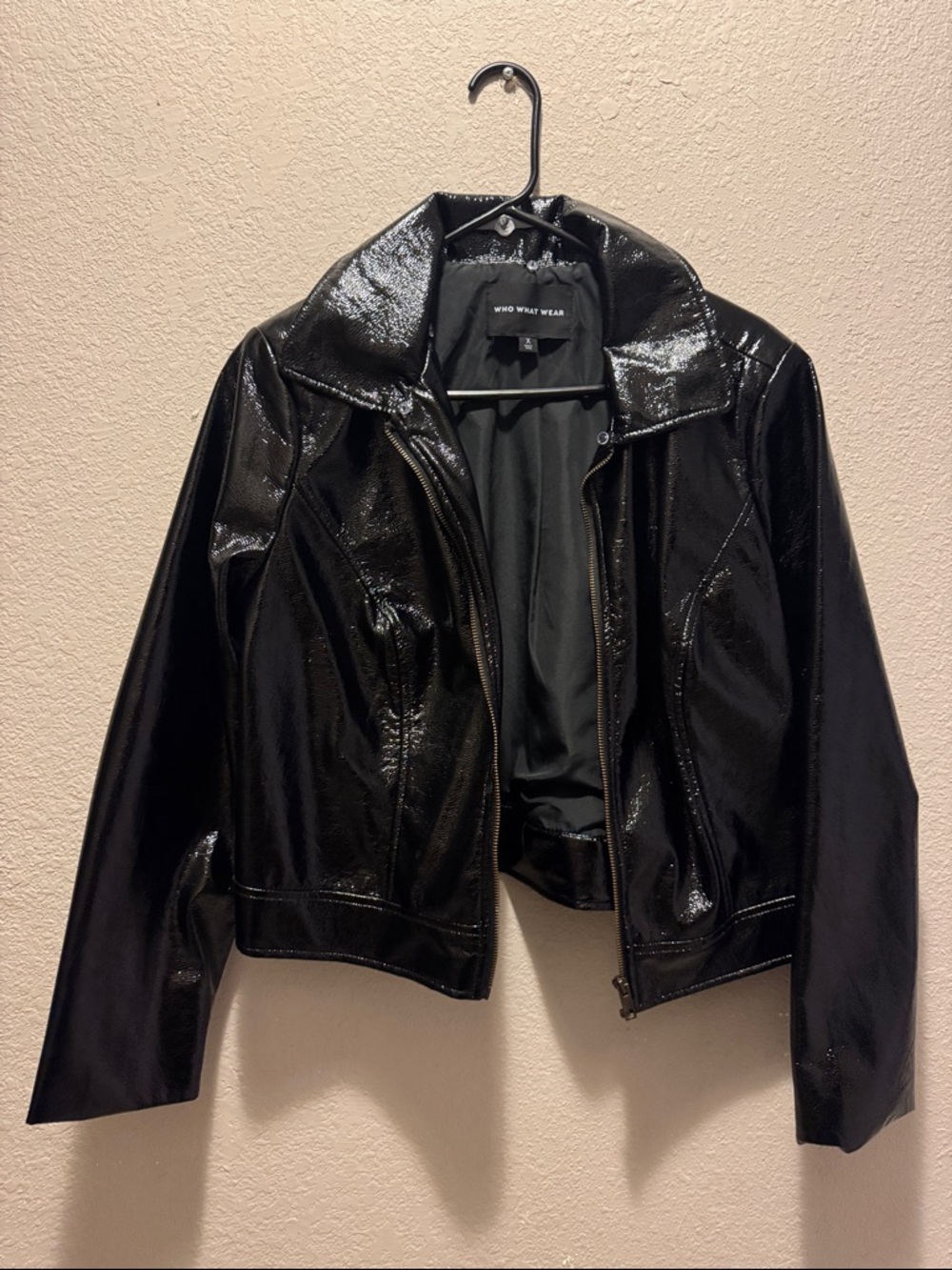Who What Wear Glossy Black Faux Leather Zip Jacket